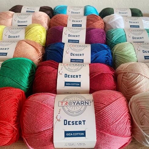 Troyarn Desert Giza Cotton (2- Skeins Pack) 100% Mercerized Giza Cotton Yarn Super Fino Worsted Weight #1 Soft Knitting and Crochet Yarn (2 x 1.76 oz) / (2 x 137 Yds) (11097 - Beige) in Kuwait