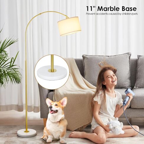 Arc Floor Lamp with Remote, Modern Standing Lamp for Living Room with Stepless Dimmable Bulb, Drum Shade, Foot Switch, Tall Floor Lamp for Farmhouse Bedroom Night Stand (Gold) in Saudi Arabia