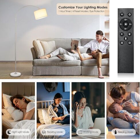 Arc Floor Lamp with Remote, Modern Standing Lamp for Living Room with Stepless Dimmable Bulb, Drum Shade, Foot Switch, Tall Floor Lamp for Farmhouse Bedroom Night Stand (Gold) in Kuwait