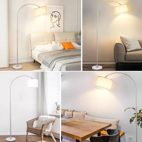 Arc Floor Lamp with Remote, Modern Standing Lamp for Living Room with Stepless Dimmable Bulb, Drum Shade, Foot Switch, Tall Floor Lamp for Farmhouse Bedroom Night Stand (Gold) in Kuwait
