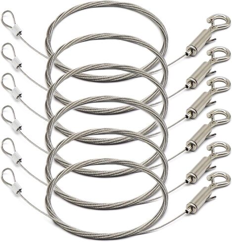 6pcs Adjustable Picture Hanging Wire with Loop and Hook, 6.5ft (2Meters) Heavy Duty Picture Hanging Wire Kit, Stainless Steel Hanging Wire Rope for Mirror, Picture, Light/Lamp Holder - Up to 20KG in Saudi Arabia