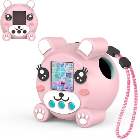 Cute Silicone Case for Punirunes Interactive Digital Pet, 3D Dog Pattern Protective Skin for Punirunes Virtual Pets Accessories with Lanyard - Yellow in Kuwait