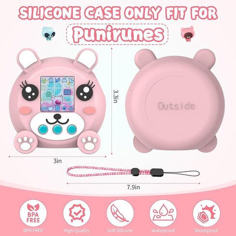 Cute Silicone Case for Punirunes Interactive Digital Pet, 3D Dog Pattern Protective Skin for Punirunes Virtual Pets Accessories with Lanyard - Yellow in Kuwait