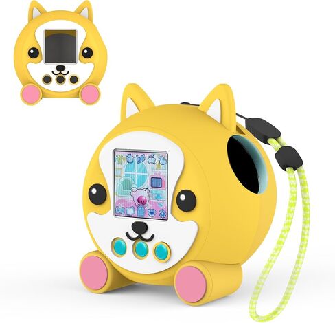 Cute Silicone Case for Punirunes Interactive Digital Pet, 3D Dog Pattern Protective Skin for Punirunes Virtual Pets Accessories with Lanyard - Yellow in Saudi Arabia