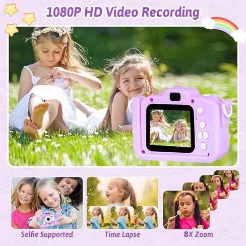 Unicorn Camera for Kids - Toddler Digital Selfie Camera with Silicone Cover, Flash and 32GB SD Card - Children Toy HD Video Kids Camera for Girls and Boys 3-12 Years Old - Blue in Kuwait