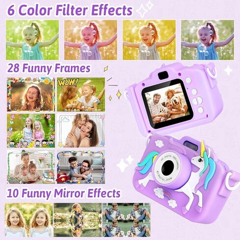 Unicorn Camera for Kids - Toddler Digital Selfie Camera with Silicone Cover, Flash and 32GB SD Card - Children Toy HD Video Kids Camera for Girls and Boys 3-12 Years Old - Blue in Kuwait