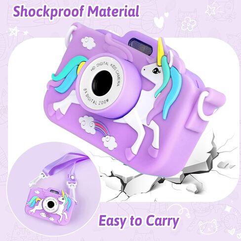 Unicorn Camera for Kids - Toddler Digital Selfie Camera with Silicone Cover, Flash and 32GB SD Card - Children Toy HD Video Kids Camera for Girls and Boys 3-12 Years Old - Blue in Kuwait