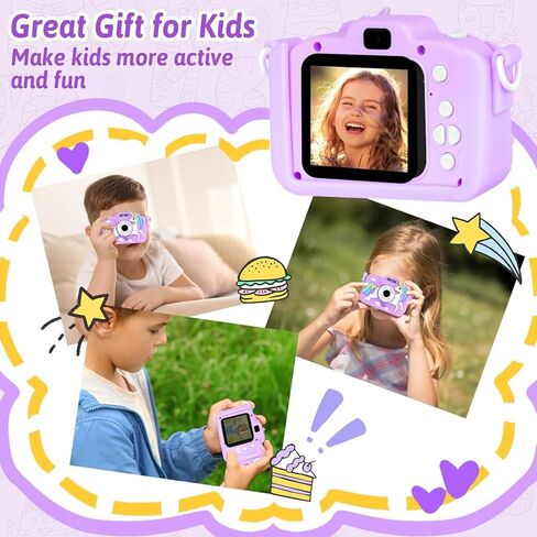 Unicorn Camera for Kids - Toddler Digital Selfie Camera with Silicone Cover, Flash and 32GB SD Card - Children Toy HD Video Kids Camera for Girls and Boys 3-12 Years Old - Blue in Kuwait