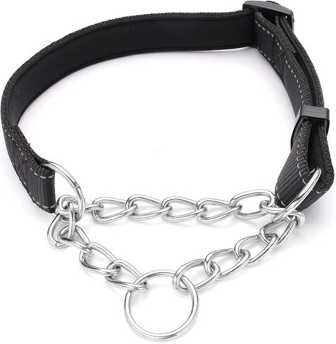 Martingale Dog Collar Wide 2.5CM(0.98inch) Reflective Nylon with Stainless Steel Chain Dog Collar Comfortable Soft M-(doginchs neck15-19inches) in Kuwait