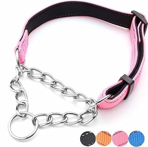 Martingale Dog Collar Wide 2.5CM(0.98inch) Reflective Nylon with Stainless Steel Chain Dog Collar Comfortable Soft M-(doginchs neck15-19inches) in Kuwait