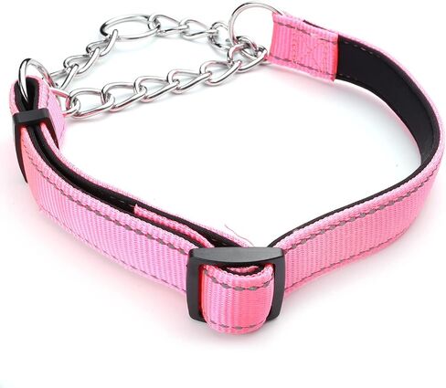 Martingale Dog Collar Wide 2.5CM(0.98inch) Reflective Nylon with Stainless Steel Chain Dog Collar Comfortable Soft M-(doginchs neck15-19inches) in Kuwait