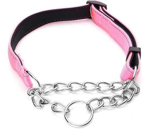 Martingale Dog Collar Wide 2.5CM(0.98inch) Reflective Nylon with Stainless Steel Chain Dog Collar Comfortable Soft M-(doginchs neck15-19inches) in Kuwait
