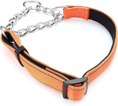 Martingale Dog Collar Wide 2.5CM(0.98inch) Reflective Nylon with Stainless Steel Chain Dog Collar Comfortable Soft M-(doginchs neck15-19inches) in Kuwait