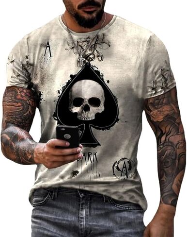 3D Poker Shirts for Men Funny Graphic Workout Tees Shirt Casual Short Sleeve Tshirt Vintage T Shirt Summer Shirts Men (Color 6,Small) in Saudi Arabia