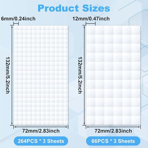 Joez Wonderful 6 Sheets Foam Adhesive Squares, 990pcs Total Double Sided Self Adhesive Dots, Precut Squares Strips Foam Tape for DIY Arts & Crafts, 2 Sizes (0.47in/12mm, 0.24in/6mm) in Kuwait