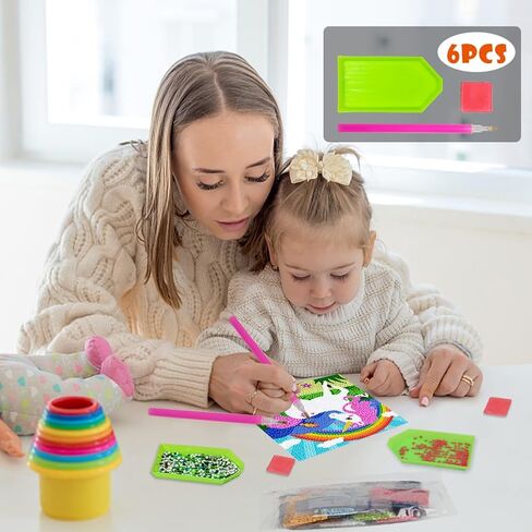 Qeuoyss 5D مجموعات فن الماس للأطفال المبتدئين سهلة الفنون والحرف اليدوية للأطفال الذين تتراوح أعمارهم بين 8-12 ميدان فني مركبة لتديين الجدار المنزلي (4 حزمة أ) in Kuwait