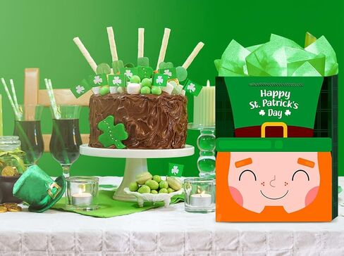 SICOHOME St Patricks Day Gift Bag 11.5"x 9" Green Buffalo Plaid Gift Bags with Tissue Paper, Happy St.Patricks Gift Wrapping Bags for Kids Classroom Party Favor Supplies in Kuwait