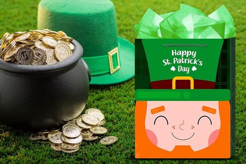 SICOHOME St Patricks Day Gift Bag 11.5"x 9" Green Buffalo Plaid Gift Bags with Tissue Paper, Happy St.Patricks Gift Wrapping Bags for Kids Classroom Party Favor Supplies in Kuwait