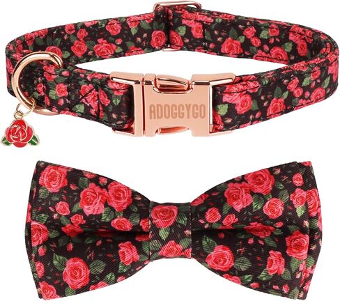 ADOGGYGO Floral Dog Collar with Bow, Red Rose Flower Dog Bowtie Collar with Metal Buckle, Adjustable Pet Floral Collars for Small Dogs (Small) in Saudi Arabia
