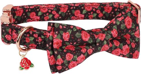 ADOGGYGO Floral Dog Collar with Bow, Red Rose Flower Dog Bowtie Collar with Metal Buckle, Adjustable Pet Floral Collars for Small Dogs (Small) in Saudi Arabia