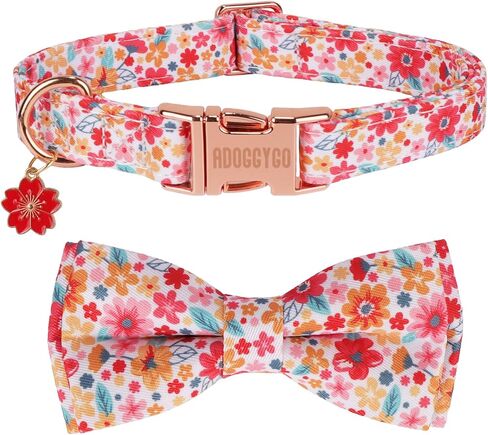 ADOGGYGO Floral Dog Collar with Bow, Red Rose Flower Dog Bowtie Collar with Metal Buckle, Adjustable Pet Floral Collars for Small Dogs (Small) in Saudi Arabia