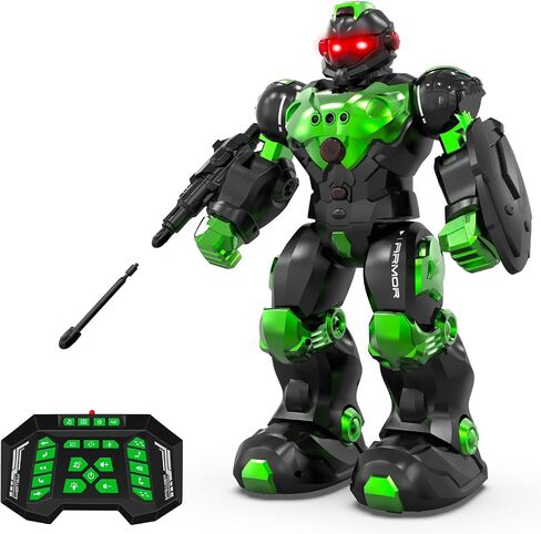 ألعاب Stemtron Robot للأطفال ، روبوت التحكم عن بعد قابل للبرمجة مع استشعار إيماءات ذكية ، إعادة شحن ، وضع الغناء والرقص ، قاذفة (أخضر) in Kuwait