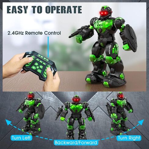ألعاب Stemtron Robot للأطفال ، روبوت التحكم عن بعد قابل للبرمجة مع استشعار إيماءات ذكية ، إعادة شحن ، وضع الغناء والرقص ، قاذفة (أخضر) in Kuwait