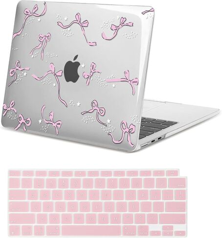 Compatible for MacBook Air 13 inch 2024-2022 M3 A3113 M2 A2681, Clear Cute Bowknot Star Plastic Protective Case Hard Shell&Keyboard Cover for MacBook Air 13.6''-Bowknot in Saudi Arabia