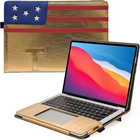 TYTX Compatible with MacBook Air Case 13 Inch, PU Leather MacBook Case fits for Model M1 A2337 A2179 A1932 2018 2019 2020 2021, 13" Laptop Case with Vents and Stand Function (Golden) in Kuwait