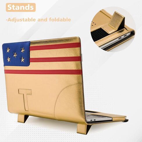 TYTX Compatible with MacBook Air Case 13 Inch, PU Leather MacBook Case fits for Model M1 A2337 A2179 A1932 2018 2019 2020 2021, 13" Laptop Case with Vents and Stand Function (Golden) in Kuwait