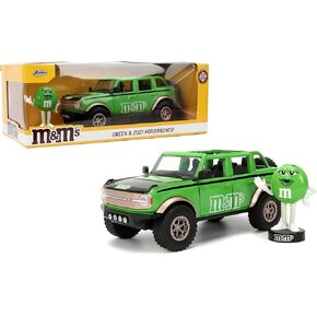Jada Hollywood Rides M&M'S 2021 Ford Bronco with Green M&M'S Metal Figure - Die-cast Car with Opening Doors, 1:24 Scale, Ages 8+, Collectible Toy for Kids and Adults