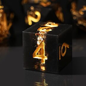 Resin DND Dice Set, Sharp Edge Handmade Flower Floral D&D Dice for Dungeons and Dragons, Glitter Inclusions Resin Dice D and D Dice Set, 7PCS Dice for RPG Role Playing Games D&D Starter Set
