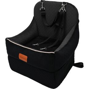 Car Dog Booster Seat Interior Height 7 Inches Elevated Pet Car Seat for Small Dog up to 30 lbs,Pet Car Travel Safety Seat with 2 Safety Leashes(Lookout-Black Outside Brown Inside)