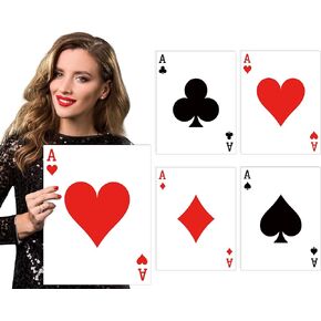 4 Pcs Jumbo Playing Cards 15.8 x 12.6 Inches Large Print Giant Thick Poker Card for Casino Theme Party Decorations Birthday Game Night Party Decor