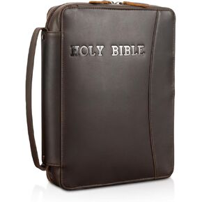 Polare Full Grain Leather Holy Bible Cover Church Bag 11x8.25x2.25 inch Bible Carrying Book Case Protective Organizer Holder, Gifts for Christian Religious