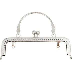 8 inch Metal Purse Frame with Embossed Arch Handle Kiss Clasp Lock Frame for DIY Craft Purse Bag Clutch Making (Silver)