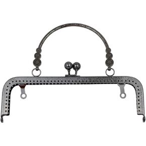 8 inch Metal Purse Frame with Embossed Arch Handle Kiss Clasp Lock Frame for DIY Craft Purse Bag Clutch Making (Black)