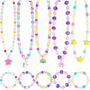 Kids Jewelry for Little Girls Necklace Bracelet with Unicorn Rainbow Star Crown Pendant for Toddler Pretend Play Costume Dress up Jewelry Princess Gifts for 3 4 5 6 7 8 Years Old