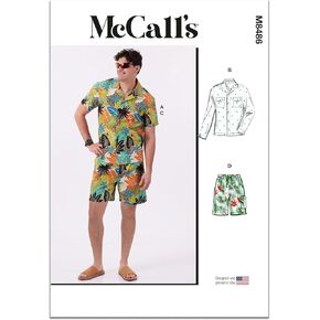 McCall's Men's Matching Button-Front Shirts and Pull-on Shorts Sewing Pattern Packet, Design Code M8486, 44-46-48-50-52, Multicolor