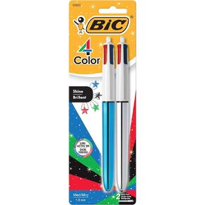 BIC 4-Color Shine Retractable Metallic Ball Pens, Medium Point (1.0mm), 2-Count Pack, Retractable Ball Pen With Long-Lasting Ink