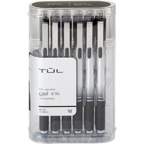 TUL® GL SeriesRetractable Gel Pens, Bold Point, 1.0 mm, Silver Barrel, Black Ink, Pack Of 12 Pens