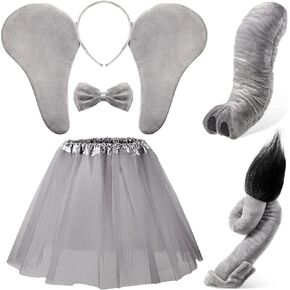 Haysandy Kids Elephant Tutu Skirt Accessories Elephant Headband Ears Nose Tail Bow Tie and Tutu Skirt for Carnival Cosplay
