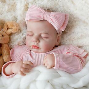 Realistic Reborn Baby Dolls, 18-inch Lifelike Baby Girl Doll with Cloth Body and Feeding Accessories, Gift Set for Age 3+, Elderly, Collectors