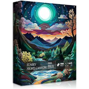 PICKFORU Puzzles for Adults 1000 Piece, Nature Unique Mountain Starry Night Puzzles, Paper Cut Art Landscape Puzzle, Colorful Challenging Jigsaw Puzzles Scenery