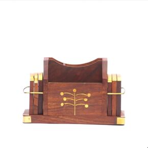 Wooden Pen Holder with Paper Weight, Pen Caddy, Marker Holder, Desktop Organizer for Highlighter, 5 Compartments, Perfect Desk Organization Solution for Office, Home, Liabrary, Rustic Brown