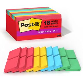 Post-it Super Sticky Notes, 1 7/8 in. x 1 7/8 in., Energy Boost Collection, 18 Pads/Pack, 90 Sheets/Pad