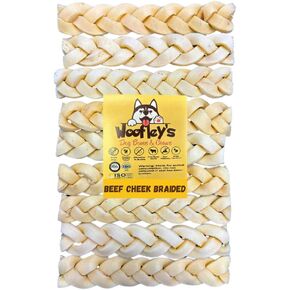 Woofley's 6" Buffalo Beef Cheek Braids Regular - (20 Count)- Beef Cheek Dog Chews - No Hide Bones for Dogs