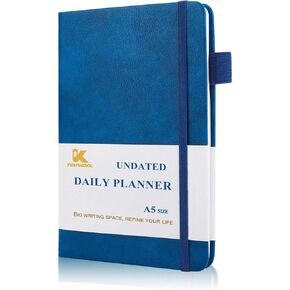 Undated Daily Planner,Undated Planner with Hourly Schedules, Action Items and Follow-up, A4 Daily Organizer Notebook to Increase Productivity, 8.5 × 11 In,Black-PU