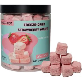 Freeze-Dried Strawberry Yogurt with Milk Limited Ingredient Yogurt Dog Treats, Grain-Free, Glute-Free, high Protein Strawberry YogurtTreats for Dogs Cats 5.7 oz