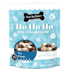 Three Dog Bakery Ho Ho Ho Hot Chowcolate - Festive Dog Treats, Carob & Marshmallow Wafers for Pups, Natural Dog Training Treats in Resealable Pouch, Puppy Training Treats